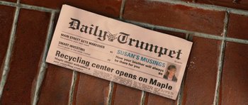 Movie still from “Diary of a Wimpy Kid: Rodrick Rules” (2011), directed by David Bowers – The front page of a newspaper; Extreme Close Up shot, High angle