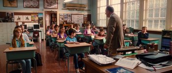 Movie still from “Diary of a Wimpy Kid: Rodrick Rules” (2011), directed by David Bowers – A classroom full of students and a teacher; Wide shot, High angle