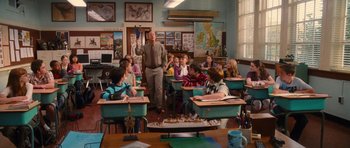 Movie still from “Diary of a Wimpy Kid: Rodrick Rules” (2011), directed by David Bowers – A classroom full of children sitting at their desks; Wide shot, High angle