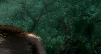 Movie still from “Dinosaur” (2000), directed by Eric Leighton – View of the back end of an animal's fur; Close Up shot, Low angle