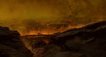 A view of a volcano from a distance