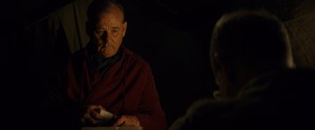 Movie still from “The Monuments Men” (2014), directed by George Clooney – An older man sitting in front of another man; Close Up shot, Over the shoulder angle