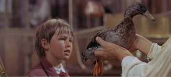 Movie still from “Doctor Dolittle” (1967), directed by Richard Fleischer – A man holding a bird in his hand while a boy looks on; Close Up shot, Over the shoulder angle