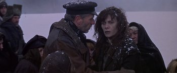 Movie still from “Doctor Zhivago” (1965), directed by David Lean – A man and a woman in a snowy field; Medium shot, Over the shoulder angle