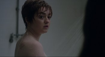 Movie still from “The New Mutants” (2020), directed by Josh Boone – A young woman is taking a shower in a bathroom; Close Up shot, Over the shoulder angle