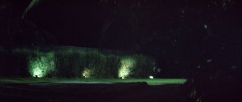 Movie still from “Dogtooth” (2009), directed by Yorgos Lanthimos – A night view of some bushes and a field; Extreme Wide shot, Low angle
