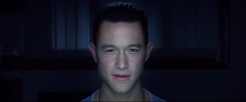 Movie still from “Don Jon” (2013), directed by Joseph Gordon-Levitt – A person's face in a dark room; Close Up shot, High angle