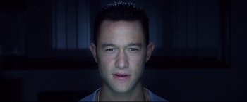 Movie still from “Don Jon” (2013), directed by Joseph Gordon-Levitt – A person's face in the dark; Close Up shot, High angle