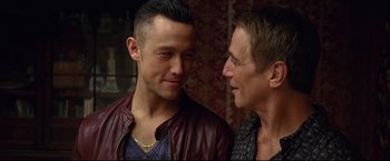 Movie still from “Don Jon” (2013), directed by Joseph Gordon-Levitt – A couple of men standing next to each other; Close Up shot, Over the shoulder angle