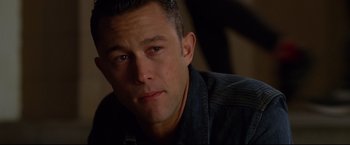 Movie still from “Don Jon” (2013), directed by Joseph Gordon-Levitt – A person wearing a jean jacket; Close Up shot, Over the shoulder angle
