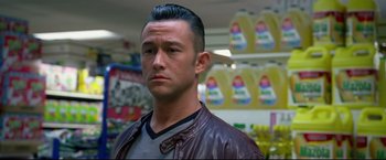 Movie still from “Don Jon” (2013), directed by Joseph Gordon-Levitt – A person wearing a leather jacket; Close Up shot, Over the shoulder angle