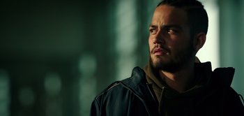 Movie still from “Don't Breathe” (2016), directed by Fede Alvarez – A person wearing a jacket; Close Up shot, Low angle