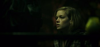 Movie still from “Don't Breathe” (2016), directed by Fede Alvarez – A woman sitting in front of a window looking out; Close Up shot, Over the shoulder angle
