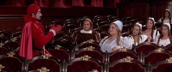 Movie still from “La Grande Vadrouille” (1966), directed by Gérard Oury – A group of people sitting in a theater; Wide shot, Over the shoulder angle