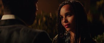 Movie still from “Dope” (2015), directed by Rick Famuyiwa – A woman with long hair is talking to a man; Close Up shot, Over the shoulder angle