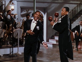 Movie still from “Down Argentine Way” (1940), directed by Irving Cummings – A couple of people that are in a room; Medium shot, High angle