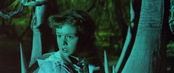 Movie still from “Dr. Who and the Daleks” (1965), directed by Gordon Flemyng – A young boy in a plaid shirt and a tie; Close Up shot, High angle