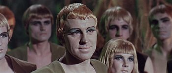 Movie still from “Dr. Who and the Daleks” (1965), directed by Gordon Flemyng – A wax figure of a woman; Close Up shot, Low angle