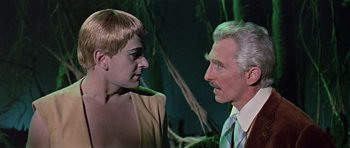 Movie still from “Dr. Who and the Daleks” (1965), directed by Gordon Flemyng – A man and a woman talking to each other; Close Up shot, Over the shoulder angle