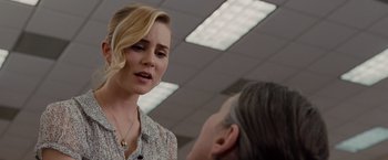 Movie still from “Drag Me to Hell” (2009), directed by Sam Raimi – A woman talking to a man in an office setting; Close Up shot, Over the shoulder angle