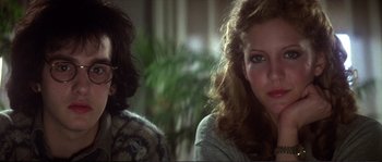 Movie still from “Dressed to Kill” (1980), directed by Brian De Palma – Two women sitting next to each other in a living room; Close Up shot, Low angle