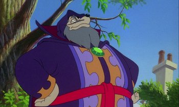 Movie still from “DuckTales the Movie: Treasure of the Lost Lamp” (1990), directed by Bob Hathcock – A character from the animated series; Medium shot, Low angle