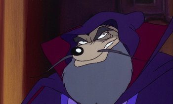 Movie still from “DuckTales the Movie: Treasure of the Lost Lamp” (1990), directed by Bob Hathcock – A cartoon character with a purple hat; Close Up shot, Over the shoulder angle