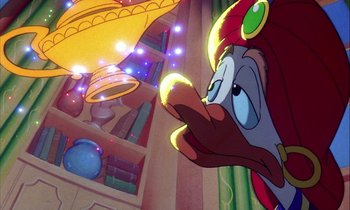 Movie still from “DuckTales the Movie: Treasure of the Lost Lamp” (1990), directed by Bob Hathcock – View of a cartoon character's face; Close Up shot, Over the shoulder angle