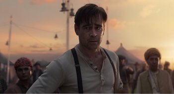 Movie still from “Dumbo” (2019), directed by Tim Burton – A person wearing suspenders; Close Up shot, Low angle