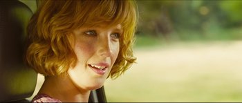 Movie still from “Eden Lake” (2008), directed by James Watkins – A woman's face in a car window; Close Up shot, Over the shoulder angle