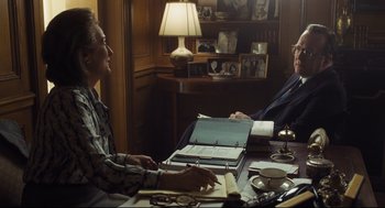 Movie still from “The Post” (2017), directed by Steven Spielberg – Medium shot, Over the shoulder angle