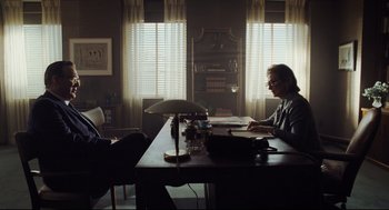 Movie still from “The Post” (2017), directed by Steven Spielberg – Wide shot, Over the shoulder angle