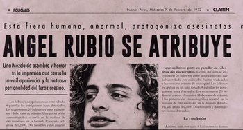 Movie still from “El Angel” (2018), directed by Luis Ortega – An old newspaper with a picture of a man with curly hair; Extreme Close Up shot, High angle
