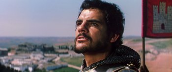 Movie still from “El Cid” (1961), directed by Anthony Mann – A person with a beard; Close Up shot, Low angle