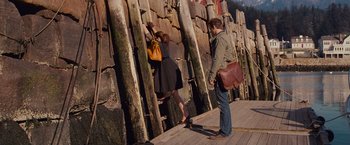 Movie still from “The Proposal” (2009), directed by Anne Fletcher – A man and a woman climbing a wooden wall; Wide shot, High angle
