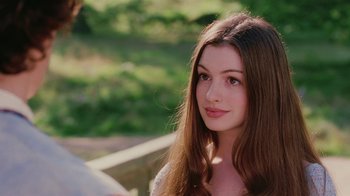 Movie still from “Ella Enchanted” (2004), directed by Tommy O'Haver – A person with long brown hair; Close Up shot, Over the shoulder angle