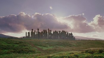 Movie still from “Ella Enchanted” (2004), directed by Tommy O'Haver – An image of an island in the middle of a field; Extreme Wide shot, Low angle