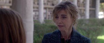 Movie still from “Elle” (2016), directed by Paul Verhoeven – A person wearing a jacket; Close Up shot, Over the shoulder angle