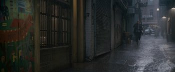 Movie still from “The Pursuit of Happyness” (2006), created by Frank Darabont – A street with a lot of windows on the side of the building; Extreme Wide shot, High angle