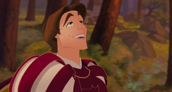 Movie still from “Enchanted” (2007), directed by Kevin Lima – A cartoon character smiling; Close Up shot, Low angle