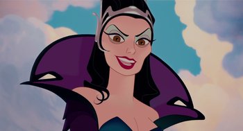 Movie still from “Enchanted” (2007), directed by Kevin Lima – A cartoon character with a smile on her face; Close Up shot, Low angle