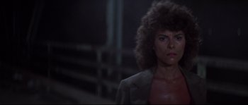Movie still from “Escape from New York” (1981), directed by John Carpenter – A person wearing a jacket; Close Up shot, Low angle
