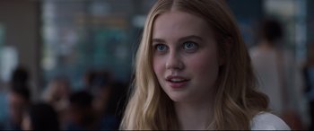 Movie still from “Every Day” (2018), directed by Michael Sucsy – A person with blonde hair and blue eyes; Close Up shot, Over the shoulder angle