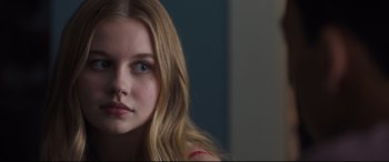 Movie still from “Every Day” (2018), directed by Michael Sucsy – A person with long blonde hair; Close Up shot, Over the shoulder angle