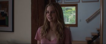 Movie still from “Every Day” (2018), directed by Michael Sucsy – A young woman with long blonde hair wearing a pink shirt; Close Up shot, Over the shoulder angle
