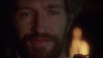 Movie still from “Excalibur” (1981), directed by John Boorman – A man with a beard; Close Up shot, Low angle
