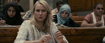 Movie still from “Fair Game” (2010), directed by Doug Liman – Two women sitting at a table in front of each other; Close Up shot, Over the shoulder angle