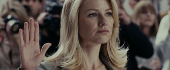 Movie still from “Fair Game” (2010), directed by Doug Liman – A person with blonde hair; Close Up shot, Over the shoulder angle
