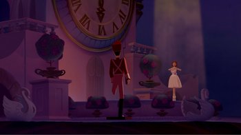 Movie still from “Fantasia 2000” (1999), directed by Eric Goldberg – A scene with a man and a woman in the background; Extreme Wide shot, High angle