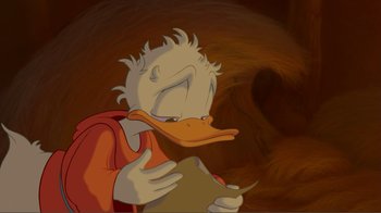 Movie still from “Fantasia 2000” (1999), directed by Eric Goldberg – A painting of scrooge mcduck holding an envelope; Close Up shot, High angle